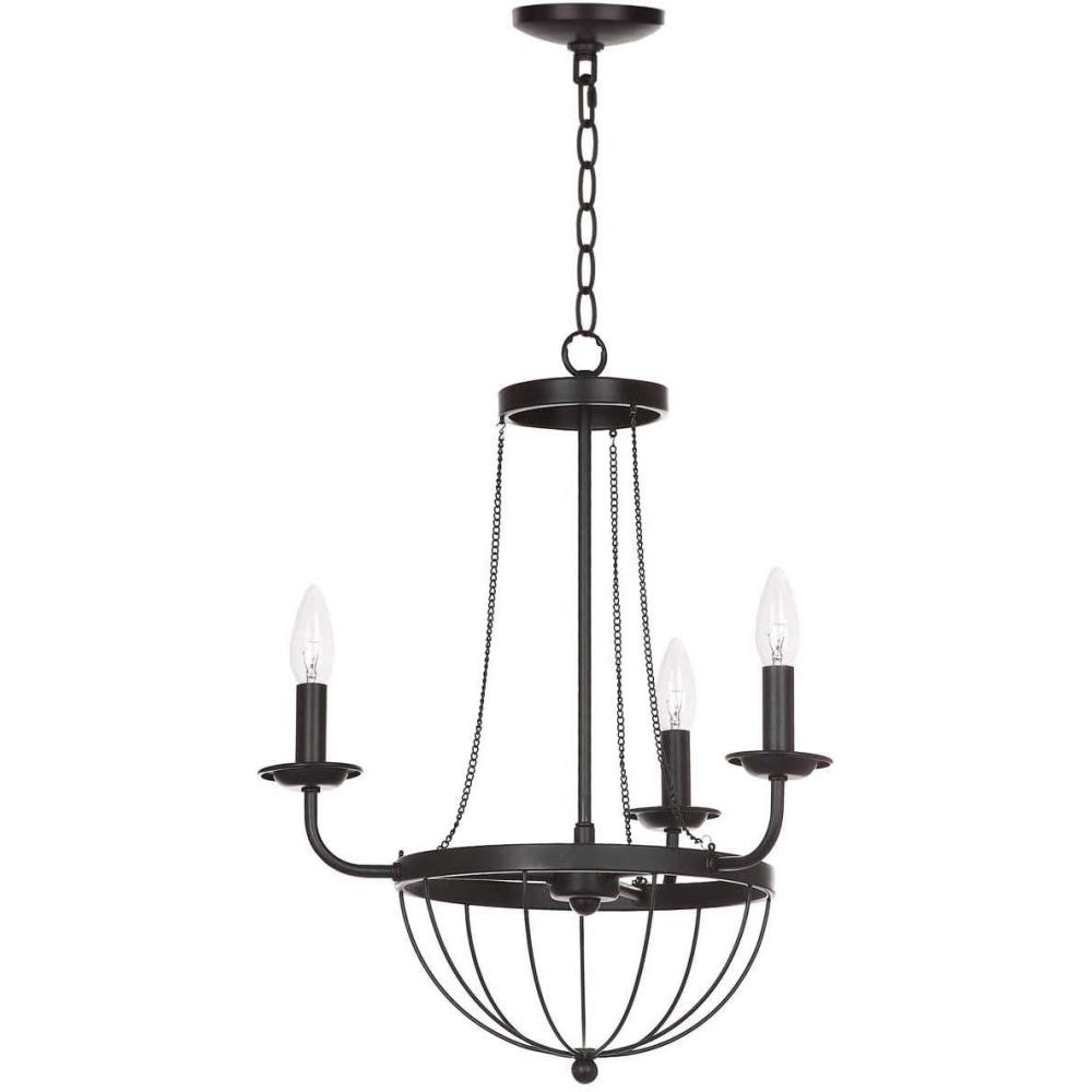 image:imageSAFAVIEH Lighting Collection Jacques Farmhouse Rustic Modern Black Metal 18inch Diameter 3light Adjustable Hanging Chandelier Light Fixture LED Bulbs Included