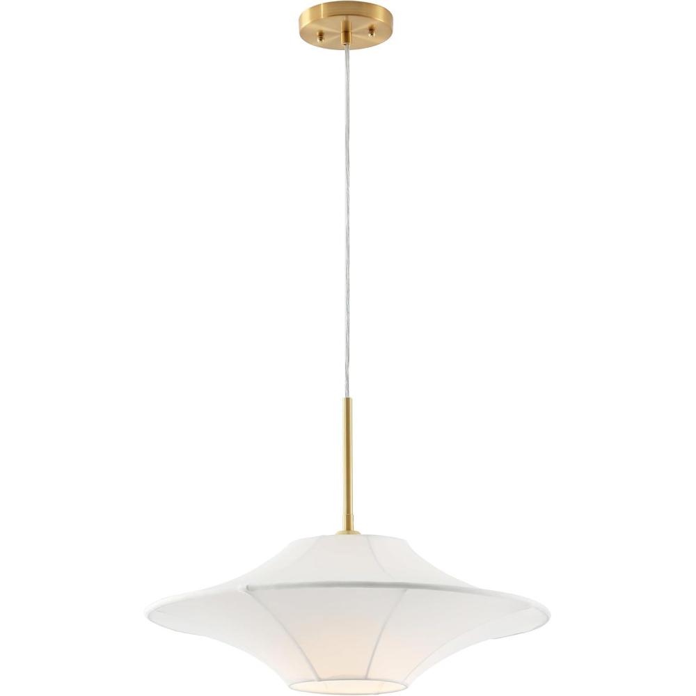 image:imageSAFAVIEH Lighting Collection Lanai WhiteBrass FabricMetal Hanging Light Fixture Pendant LED Bulb Included