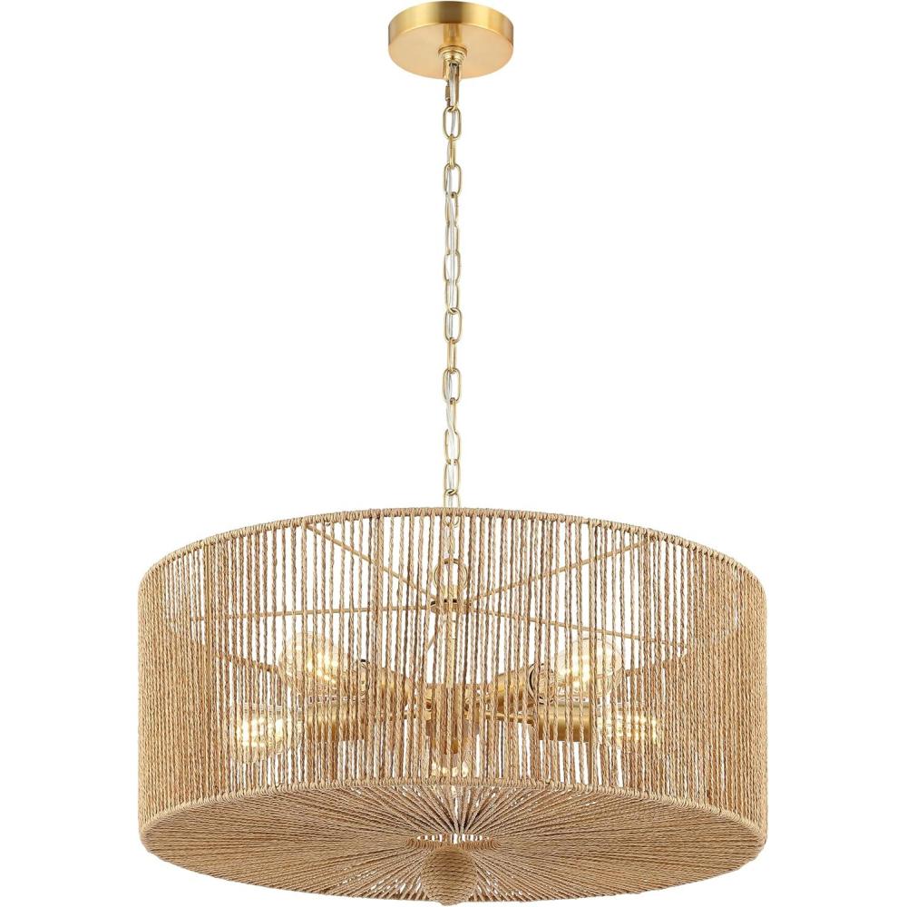 image:imageSAFAVIEH Lighting Collection Mamba NaturalGold 5Light Adjustable Pendant Chandelier Hanging Light Fixture Ideal for Dining Room Kitchen Island Entryway LED Bulbs Included