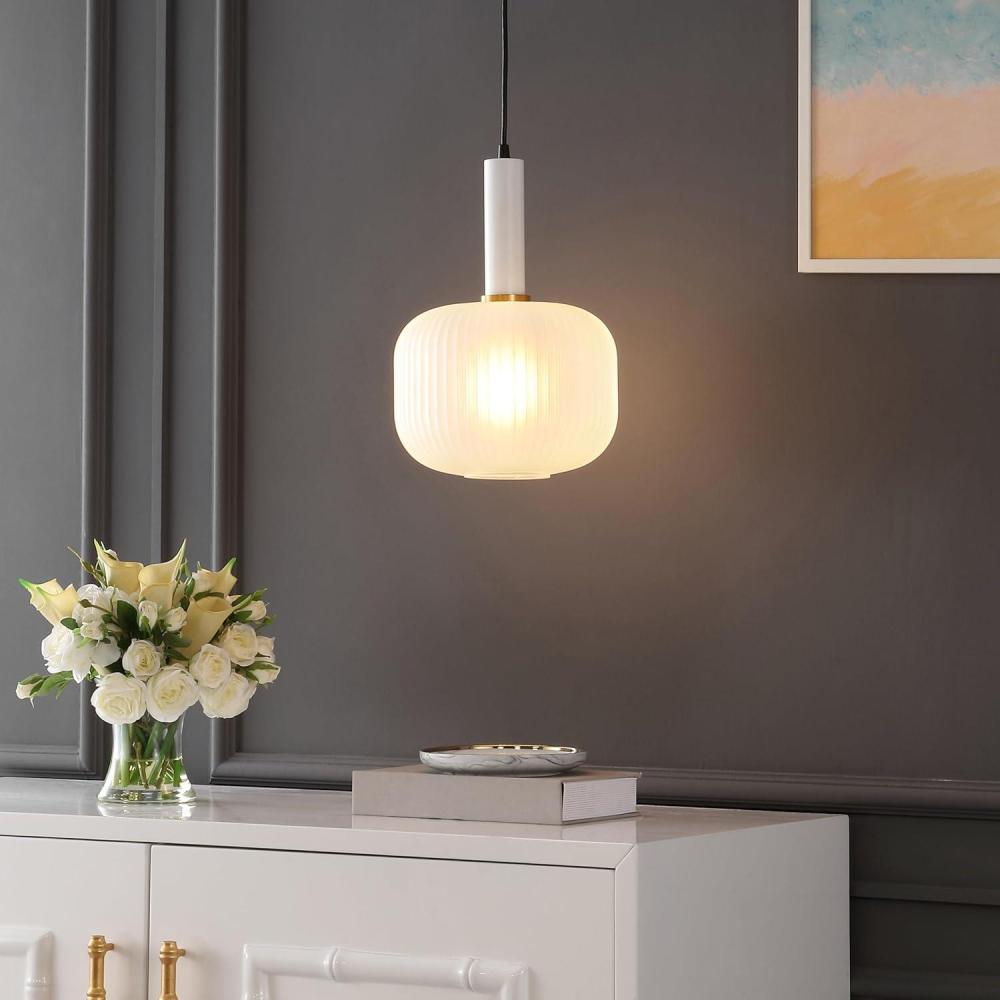 image:imageSAFAVIEH Lighting Collection Naois WhiteBlack Adjustable Pendant Hanging Light Fixture Ideal for Dining Room Kitchen Island Entryway LED Bulb Included