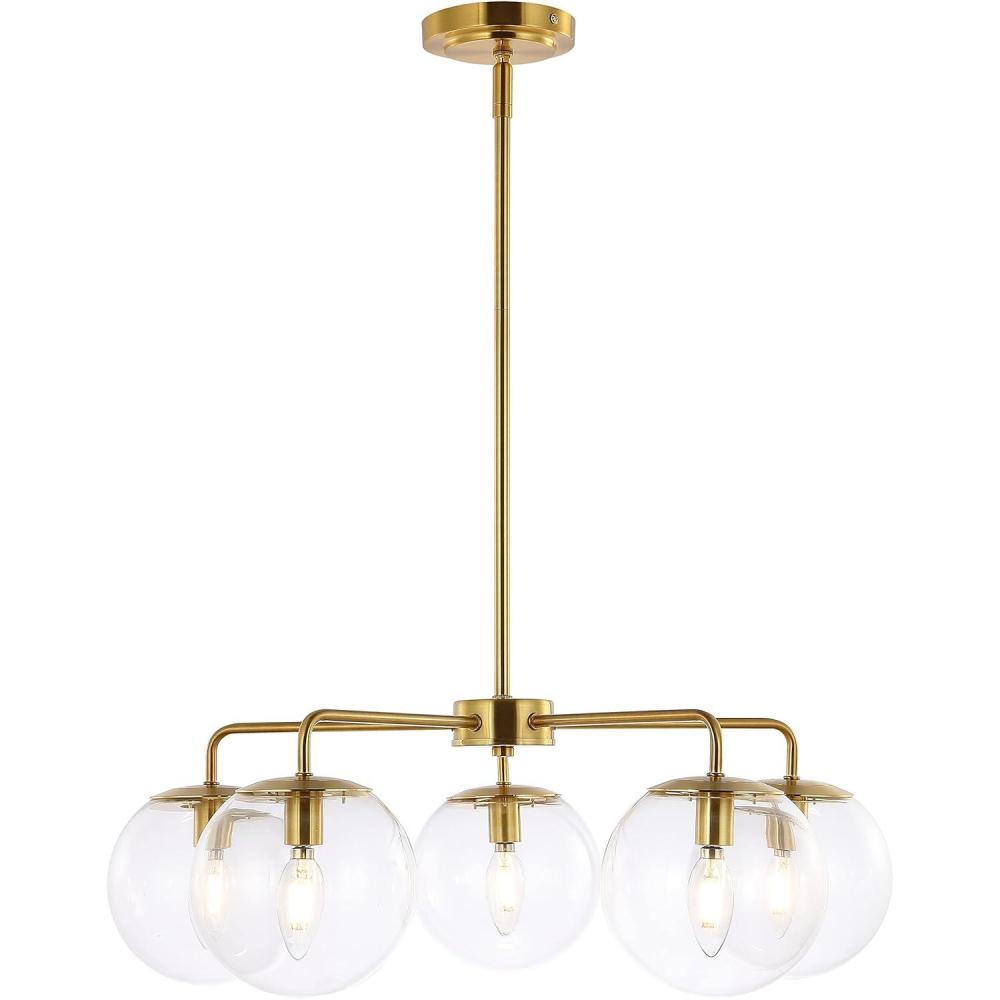image:imageSAFAVIEH Lighting Collection Negara MidCentury Modern Retro BrassClear Orb 5Light Chandelier