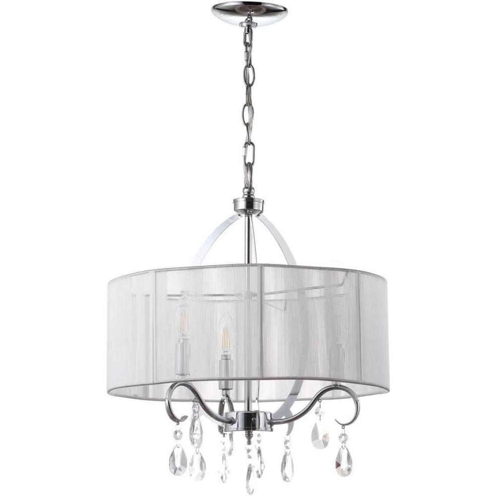 image:imageSAFAVIEH Lighting Collection New Vienna Modern Shabby Chic Farmhouse Glam White Shade Chrome 18inch Diameter 3light Adjustable Hanging Chandelier Light Fixture LED Bulbs IncludedWhite Chrome