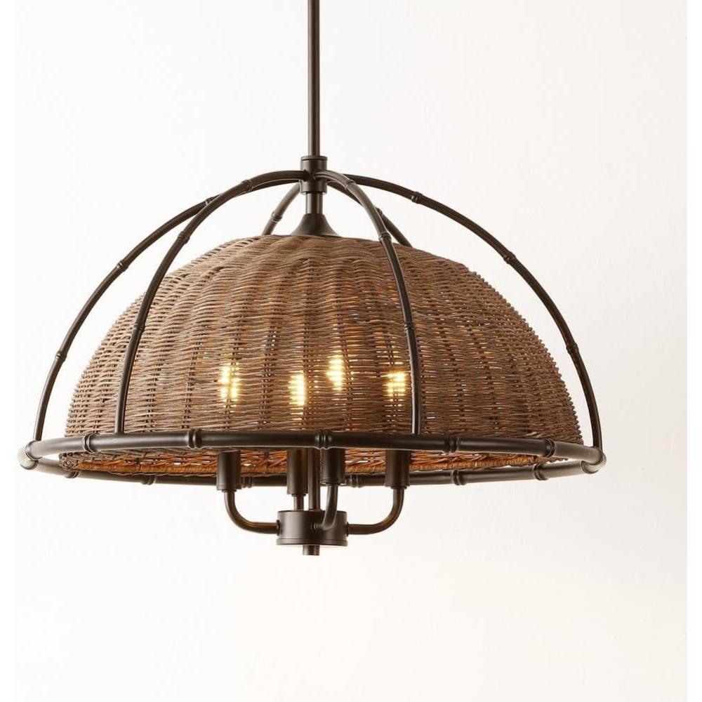 image:imageSAFAVIEH Lighting Collection Paulina Rattan NaturalBlack 4Light Adjustable Pendant Chandelier Hanging Light Fixture Ideal for Dining Room Kitchen Island Foyer Entryway LED Bulbs Included