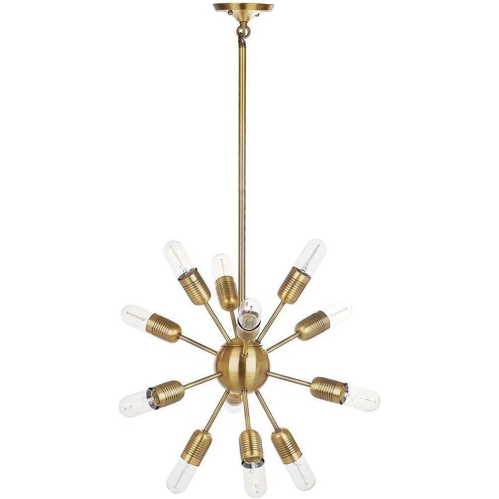 image:imageSAFAVIEH Lighting Collection Raging Solace Retro MidCentury Modern Industrial Sputnik Gold 18inch Diameter 12light Pendant Adjustable Hanging Pendant Light Fixture LED Edison Bulbs IncludedGold