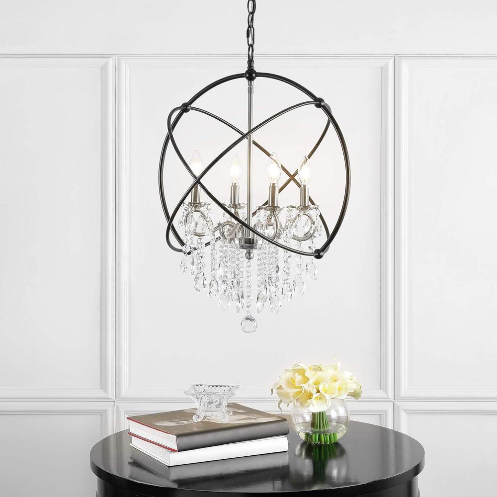 image:imageSAFAVIEH PND4101A Sabina 4Light Nickel Brass and Black Adjustable Chandelier LED Bulbs Included Pendant