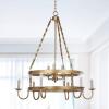 SAFAVIEH Lighting Collection Crowley Farmhouse Rustic Gold Metal 31-inch Diameter 9-light Adjustable Hanging Chandelier Light Fixture (LED Bulbs Included)