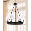 SAFAVIEH Lighting Collection Fritz Farmhouse Rustic Industrial Coastal Boho Black/ Brown 25-inch Diameter 6-light Adjustable Hanging Wagon Wheel Chandelier Light Fixture (LED Bulbs Included)