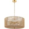 SAFAVIEH Lighting Collection Mamba Natural/Gold 5-Light Adjustable Pendant Chandelier Hanging Light Fixture, Ideal for Dining Room, Kitchen Island, Entryway (LED Bulbs Included)