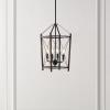 SAFAVIEH Lighting Collection Peltier Farmhouse Walnut/Black 4-Light Lantern Adjustable Pendant Chandelier Hanging Light Fixture, Ideal for Dining Room, Kitchen Island, Foyer (LED Bulbs Included)