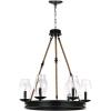 SAFAVIEH Lighting Collection Fritz Farmhouse Rustic Industrial Coastal Boho Black/ Brown 25-inch Diameter 6-light Adjustable Hanging Wagon Wheel Chandelier Light Fixture (LED Bulbs Included)