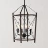 SAFAVIEH Lighting Collection Peltier Farmhouse Walnut/Black 4-Light Lantern Adjustable Pendant Chandelier Hanging Light Fixture, Ideal for Dining Room, Kitchen Island, Foyer (LED Bulbs Included)