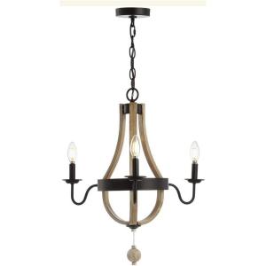 SAFAVIEH CHA4014A Kamari 3-Light Adjustable Black and Brown Wooden Finish (LED Bulbs Included) Chandelier
