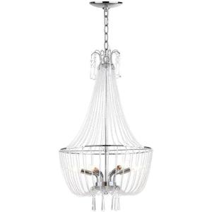 SAFAVIEH Lighting Collection Berlin Farmhouse Modern Glam Chrome/ Beaded Crystal 18-inch Diameter 6-light Adjustable Hanging Chandelier Light Fixture (LED Bulbs Included)