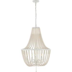 SAFAVIEH Lighting Collection Elanie Boho Coastal Cream Beaded 5-Light 22-inch Pendant Chandelier(Cream)