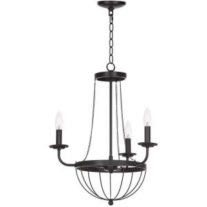SAFAVIEH Lighting Collection Jacques Farmhouse Rustic Modern Black Metal 18-inch Diameter 3-light Adjustable Hanging Chandelier Light Fixture (LED Bulbs Included)