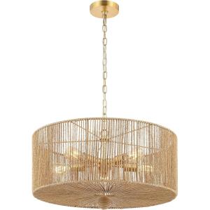 SAFAVIEH Lighting Collection Mamba Natural/Gold 5-Light Adjustable Pendant Chandelier Hanging Light Fixture, Ideal for Dining Room, Kitchen Island, Entryway (LED Bulbs Included)