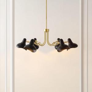 SAFAVIEH Lighting Collection Mykola Black/Brass Gold 6-Light Hanging Adjustable Chandelier Light Fixture (LED Bulbs Included)