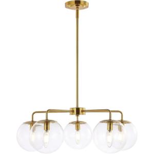 SAFAVIEH Lighting Collection Negara Mid-Century Modern Retro Brass/Clear Orb 5-Light Chandelier