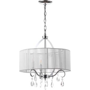 SAFAVIEH Lighting Collection New Vienna Modern Shabby Chic Farmhouse Glam White Shade/ Chrome 18-inch Diameter 3-light Adjustable Hanging Chandelier Light Fixture (LED Bulbs Included)(White / Chrome)