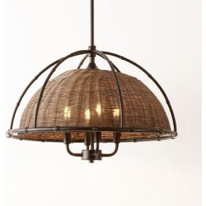 SAFAVIEH Lighting Collection Paulina Rattan Natural/Black 4-Light Adjustable Pendant Chandelier Hanging Light Fixture, Ideal for Dining Room, Kitchen Island, Foyer, Entryway (LED Bulbs Included)