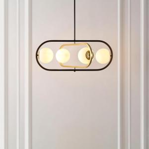 SAFAVIEH Lighting Collection Urbana Black/Brass Gold 4-Light Adjustable Pendant Chandelier Hanging Light Fixture, Ideal for Dining Room, Kitchen Island, Entryway (LED Bulbs Included)