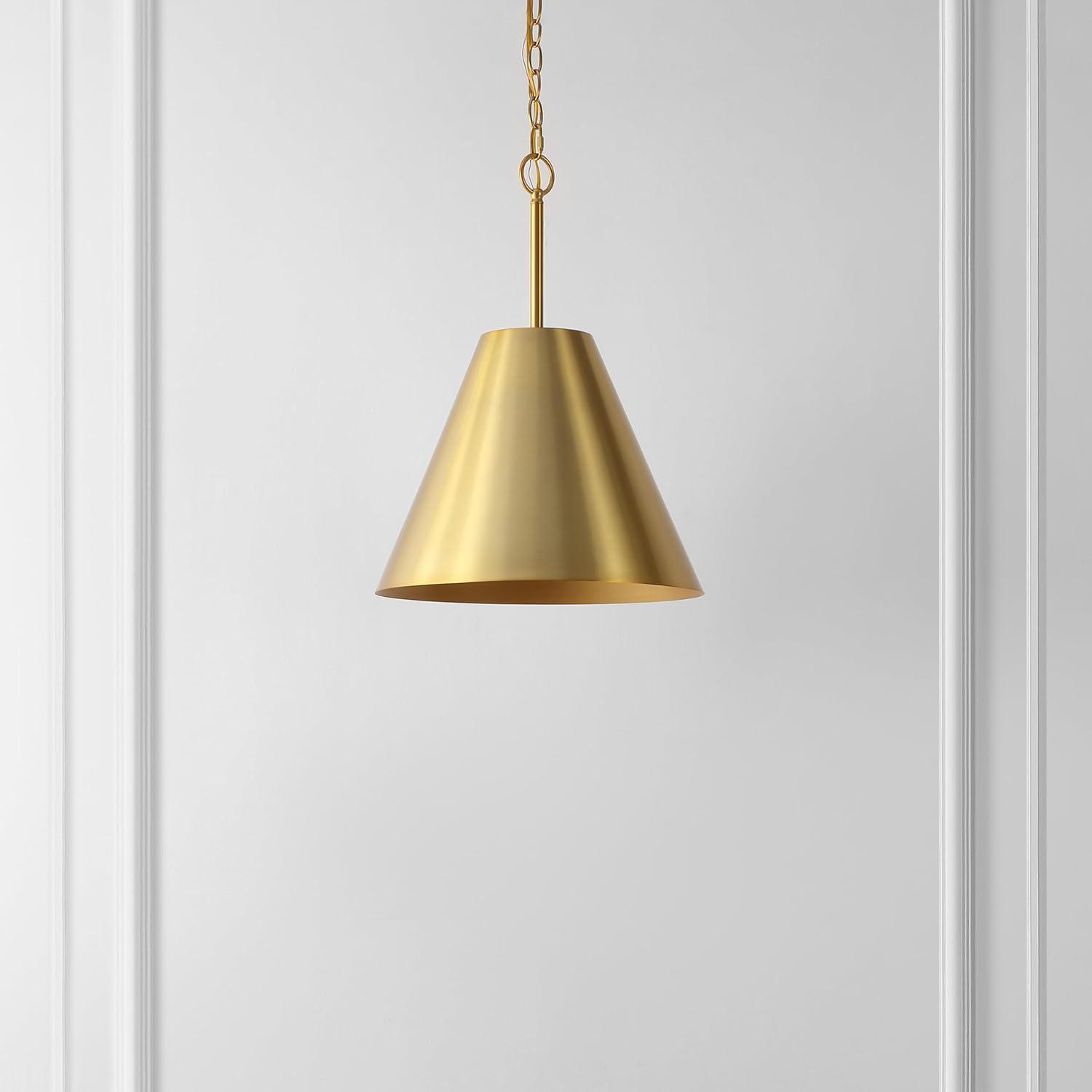 image:imageSAFAVIEH Lighting Collection Jenner Brass Gold Adjustable Pendant Hanging Light Fixture Ideal for Dining Room Kitchen Island Entryway LED Bulb IncludedBrass