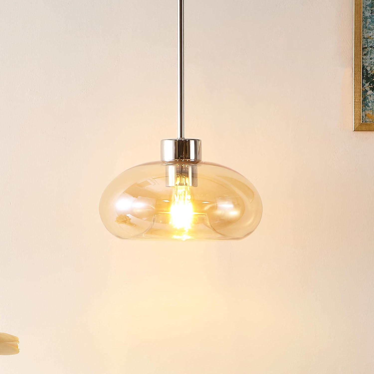 image:imageSAFAVIEH Lighting Collection Jorie AmberNickel Adjustable Pendant Hanging Light Fixture Ideal for Dining Room Kitchen Island Entryway LED Bulb Included
