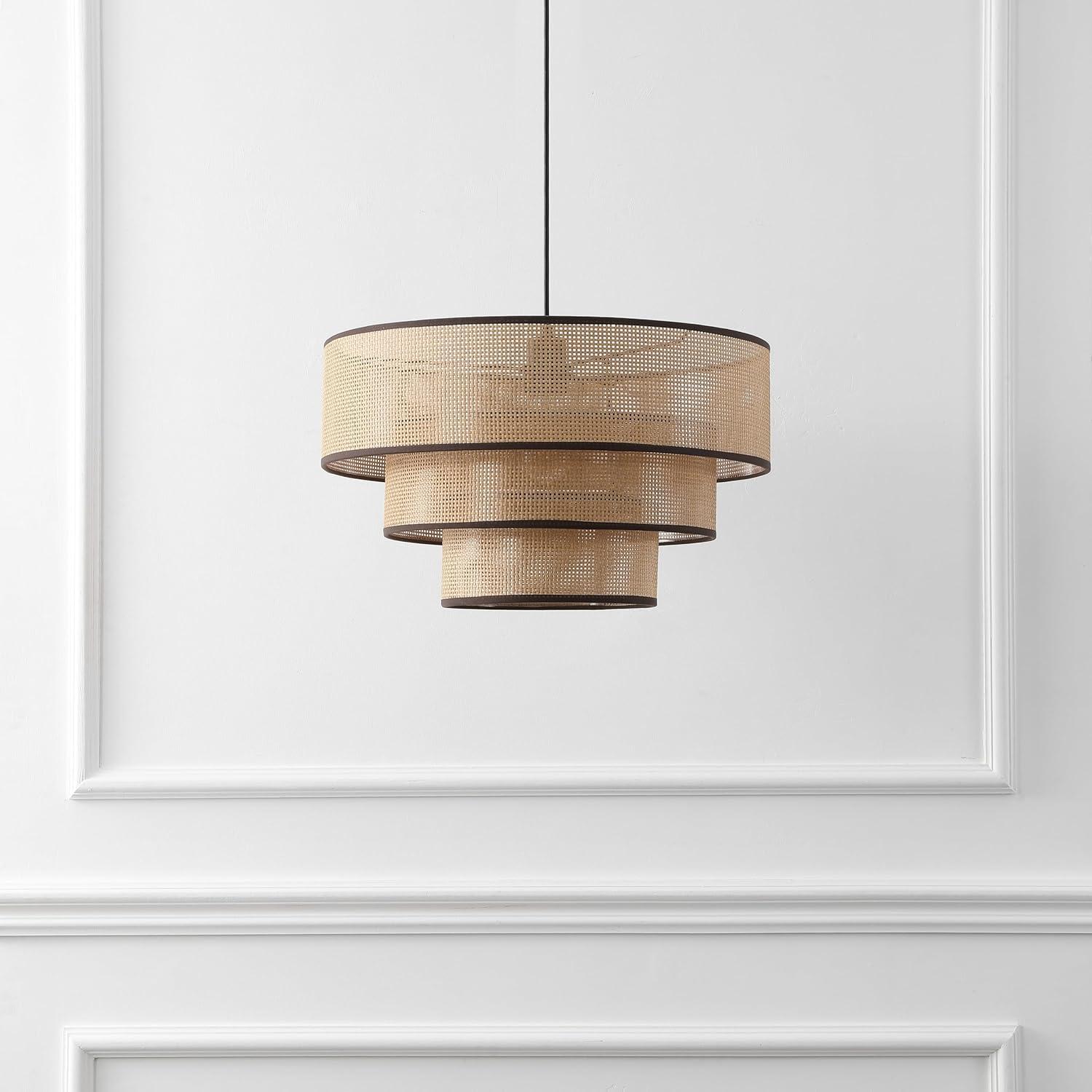 image:imageSAFAVIEH Lighting Collection Malya Brown amp Natural Faux Rattan Tiered Adjustable Pendant Hanging Light Fixture LED Bulb IncludedBrownNatural