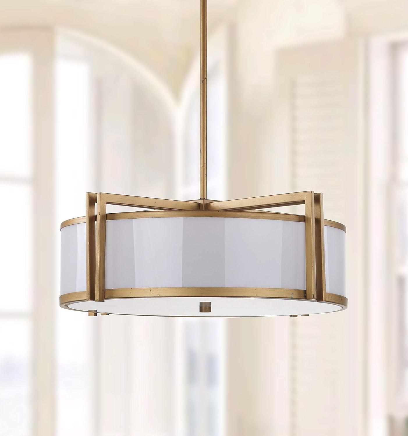 image:imageSAFAVIEH Lighting Collection Orb Antique Gold 21inch Diameter Adjustable Ceiling Drum Pendant Light Fixture LED Bulbs Included