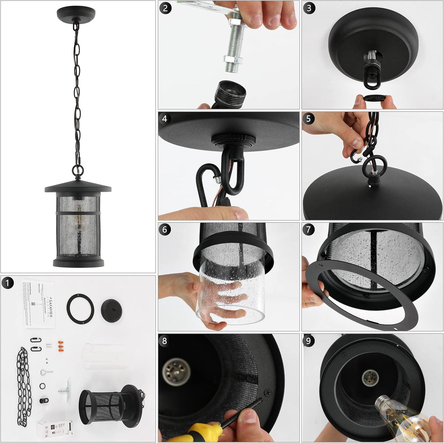 image:imageSAFAVIEH Lighting Collection Osprey Black Extendable Outdoor Pendant
