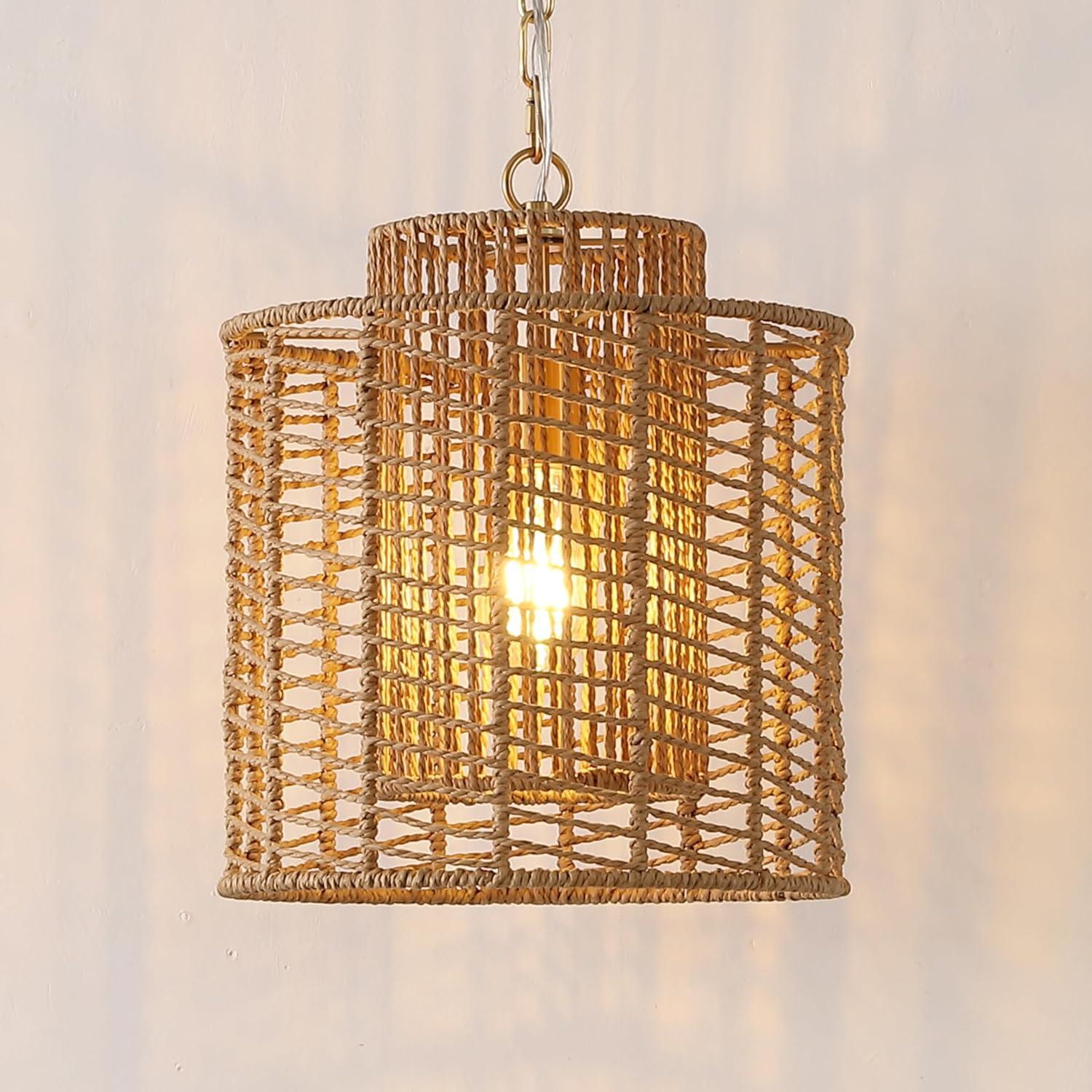 image:imageSAFAVIEH Lighting Collection Ryoa NaturalGold Adjustable Pendant Hanging Light Fixture Ideal for Dining Room Kitchen Island Entryway LED Bulb IncludedNaturalGold