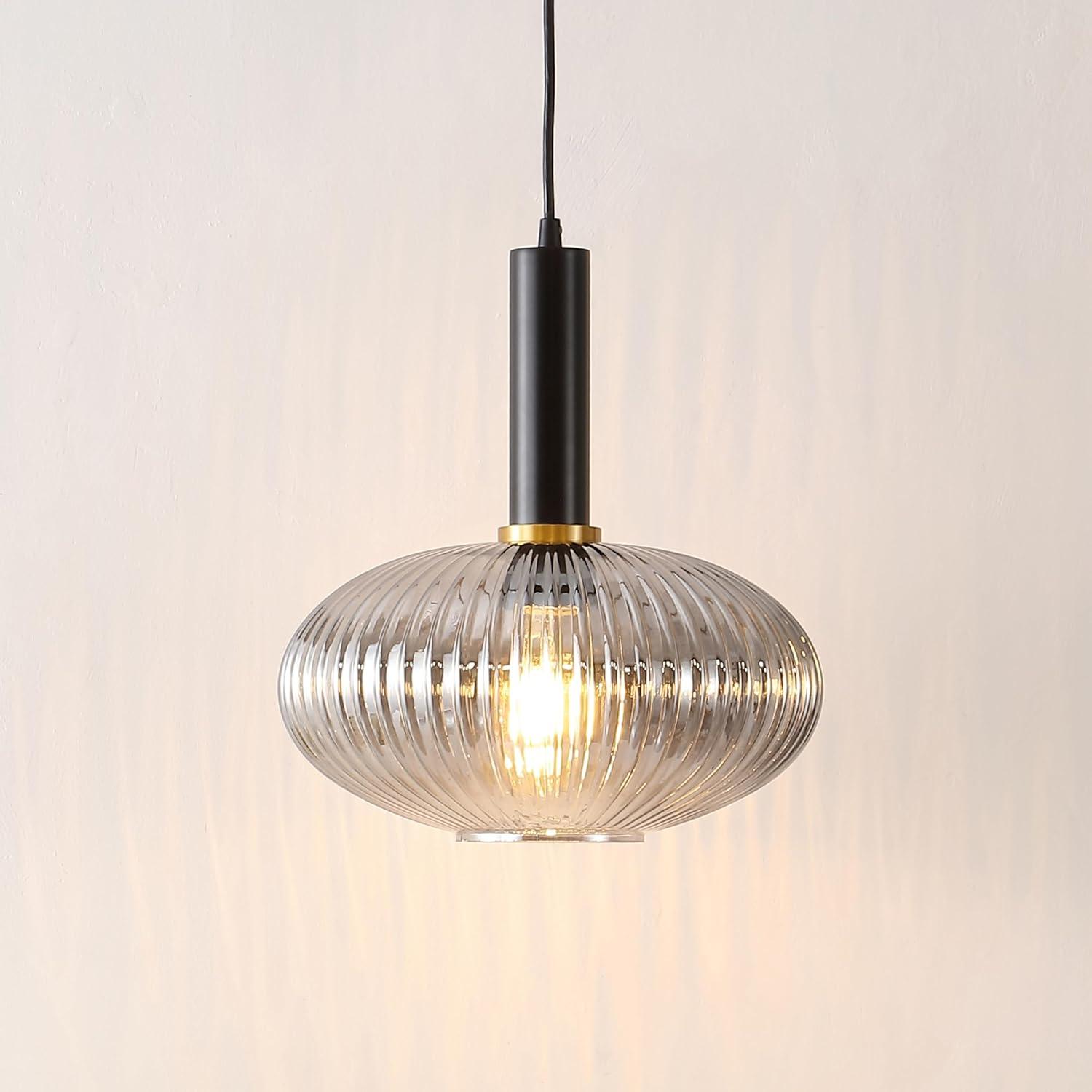 image:imageSAFAVIEH Lighting Collection Zeon Smoke GreyBlack Adjustable Pendant Hanging Light Fixture Ideal for Dining Room Kitchen Island Entryway LED Bulb Included