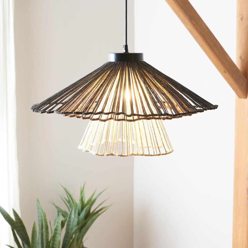 image:imageSAFAVIEH Lighting Collection GAVI Boho Raffia Adjustable Pendant Hanging Light Fixture Ideal for Dining Room Kitchen Island Entryway LED Bulb Included