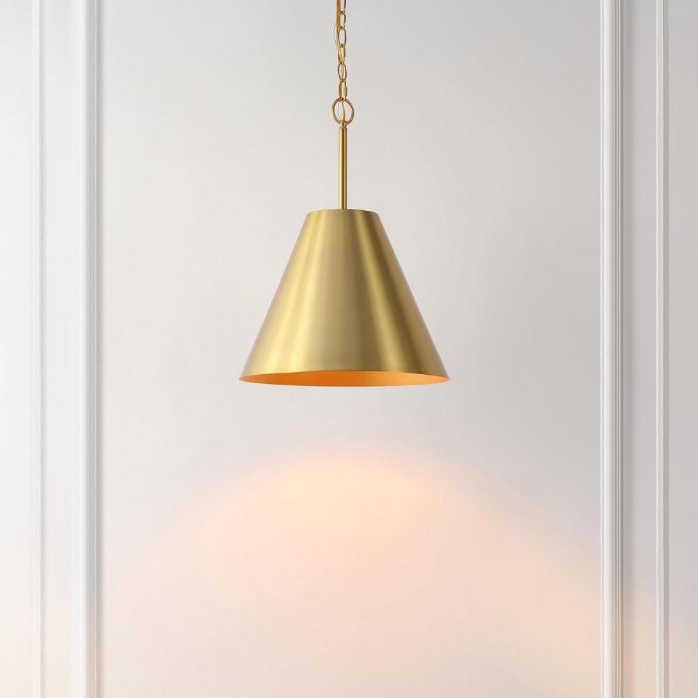 image:imageSAFAVIEH Lighting Collection Jenner Brass Gold Adjustable Pendant Hanging Light Fixture Ideal for Dining Room Kitchen Island Entryway LED Bulb IncludedBrass