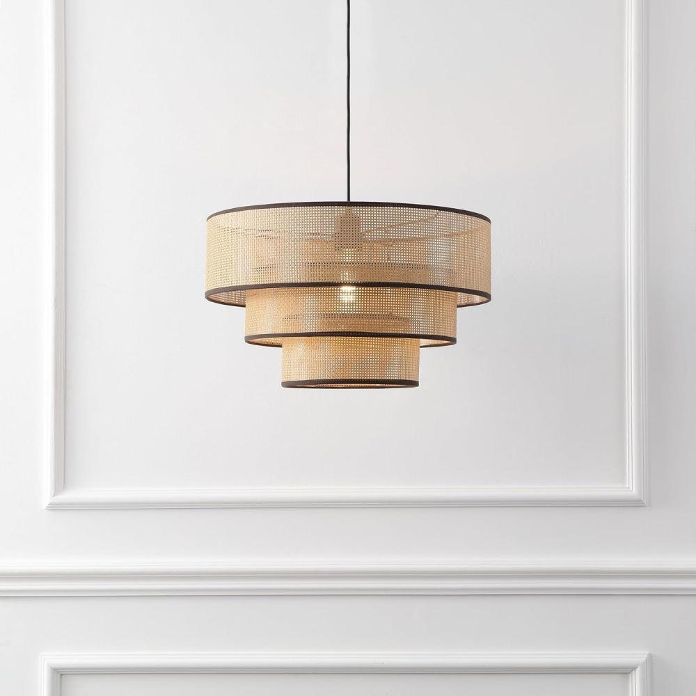 image:imageSAFAVIEH Lighting Collection Malya Brown amp Natural Faux Rattan Tiered Adjustable Pendant Hanging Light Fixture LED Bulb IncludedBrownNatural