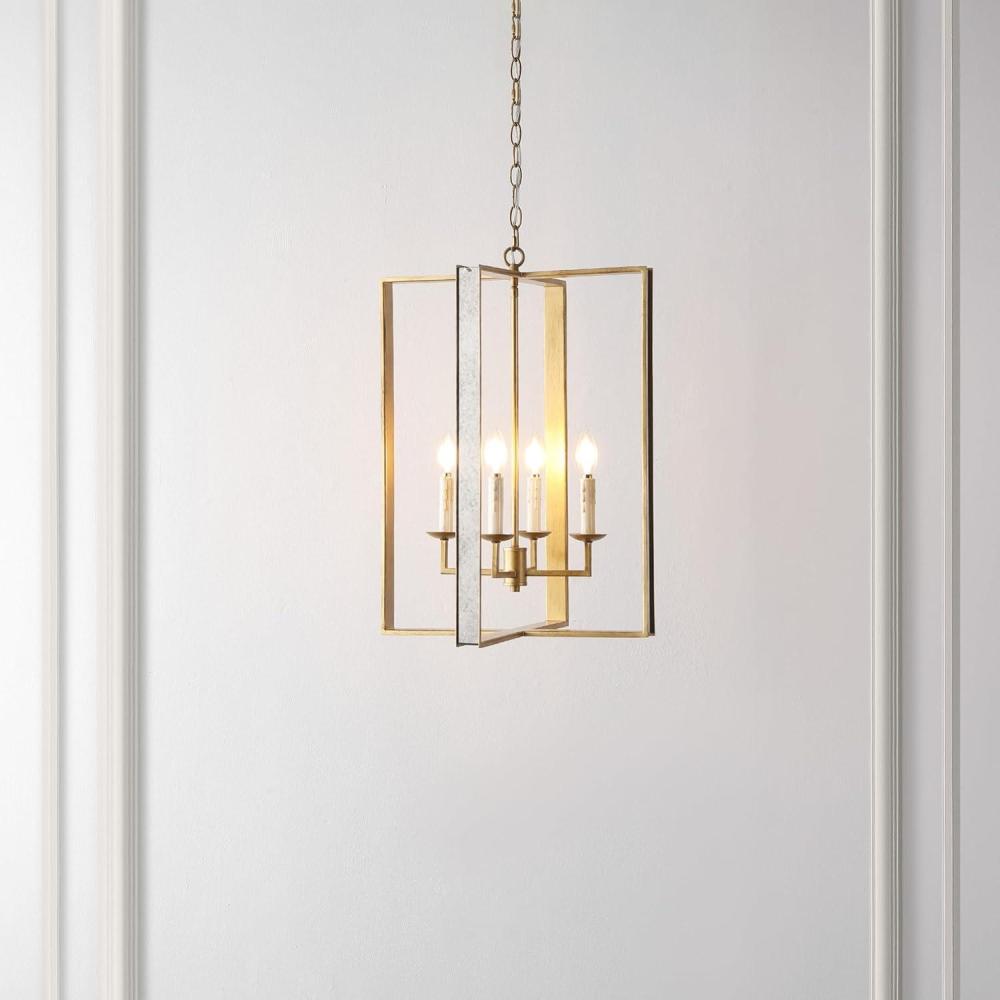 image:imageSAFAVIEH Lighting Collection Morella Antique Gold 4Light Adjustable Pendant Chandelier Hanging Light Fixture Ideal for Dining Room Kitchen Island Entryway LED Bulbs Included