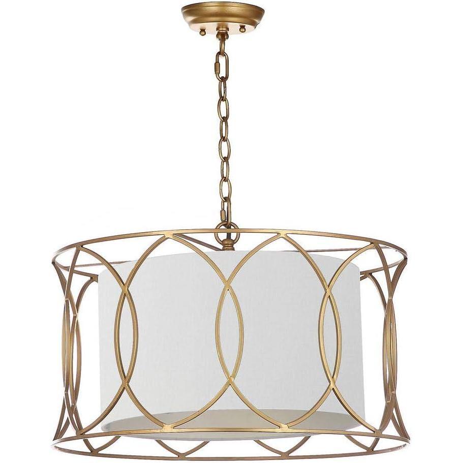 image:imageSAFAVIEH Lighting Collection Silas Modern Farmhouse Gold 22inch Diameter 1light Adjustable Hanging Pendant Light Fixture LED Bulbs Included