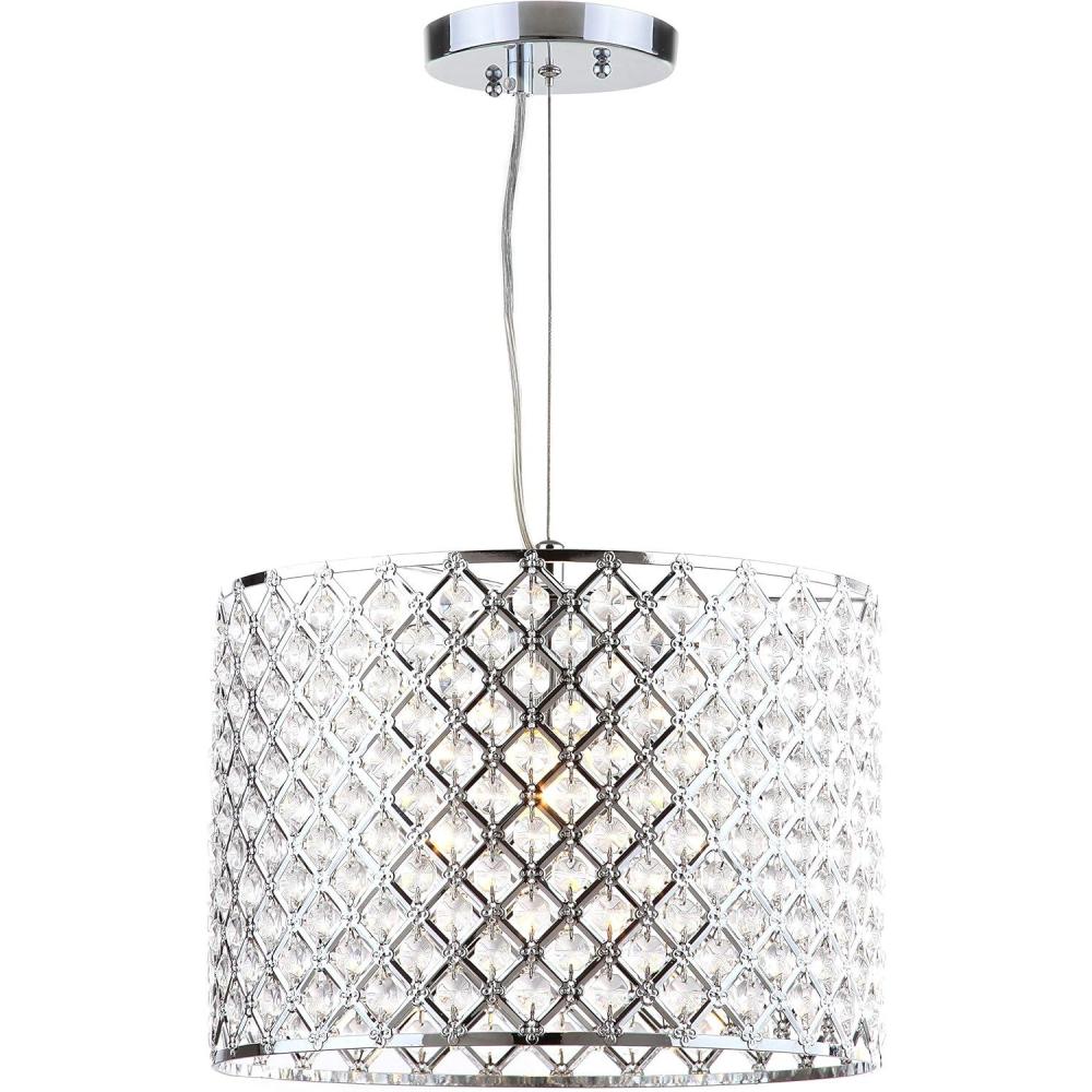 image:imageSAFAVIEH Lighting Collection Silva Art Deco Modern Farmhouse Shabby Chic Chrome Beaded Diamond 12inch Diameter Adjustable Hanging Pendant Light Fixture LED Bulb Included