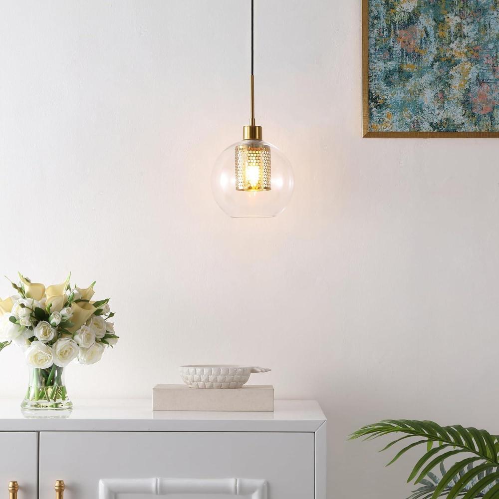 image:imageSAFAVIEH Lighting Collection Toronto ClearBrass Adjustable Pendant Hanging Light Fixture Ideal for Dining Room Kitchen Island Entryway LED Bulb Included