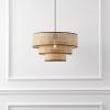 SAFAVIEH Lighting Collection Malya Brown & Natural Faux Rattan Tiered Adjustable Pendant Hanging Light Fixture (LED Bulb Included)(Brown/Natural)