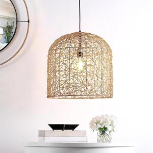 SAFAVIEH Lighting Collection Bianco Boho Coastal Tropical Natural Rattan 18-inch Pendant