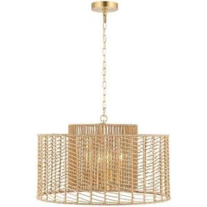 SAFAVIEH Lighting Collection Brynora Natural/Gold 4-Light Adjustable Pendant Chandelier Hanging Light Fixture, Ideal for Dining Room, Kitchen Island, Entryway (LED Bulbs Included)(Natural/Gold)