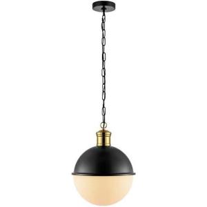 SAFAVIEH Lighting Collection Daylily Mid-Century Modern Black/Brass 13-inch Orb Pendant(Black/Brass)
