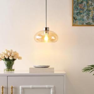SAFAVIEH Lighting Collection Jorie Amber/Nickel Adjustable Pendant Hanging Light Fixture, Ideal for Dining Room, Kitchen Island, Entryway (LED Bulb Included)