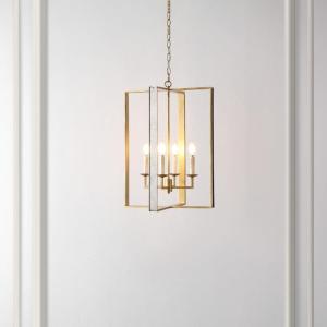 SAFAVIEH Lighting Collection Morella Antique Gold 4-Light Adjustable Pendant Chandelier Hanging Light Fixture, Ideal for Dining Room, Kitchen Island, Entryway (LED Bulbs Included)