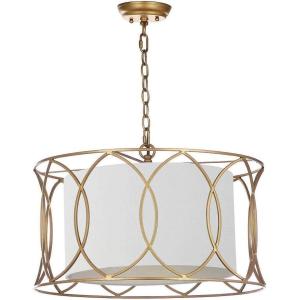 SAFAVIEH Lighting Collection Silas Modern Farmhouse Gold 22-inch Diameter 1-light Adjustable Hanging Pendant Light Fixture (LED Bulbs Included)