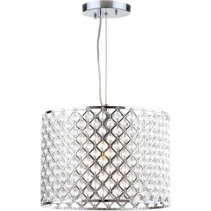SAFAVIEH Lighting Collection Silva Art Deco Modern Farmhouse Shabby Chic Chrome Beaded Diamond 12-inch Diameter Adjustable Hanging Pendant Light Fixture (LED Bulb Included)