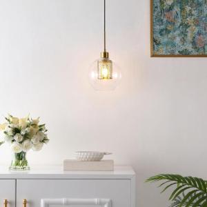 SAFAVIEH Lighting Collection Toronto Clear/Brass Adjustable Pendant Hanging Light Fixture, Ideal for Dining Room, Kitchen Island, Entryway (LED Bulb Included)
