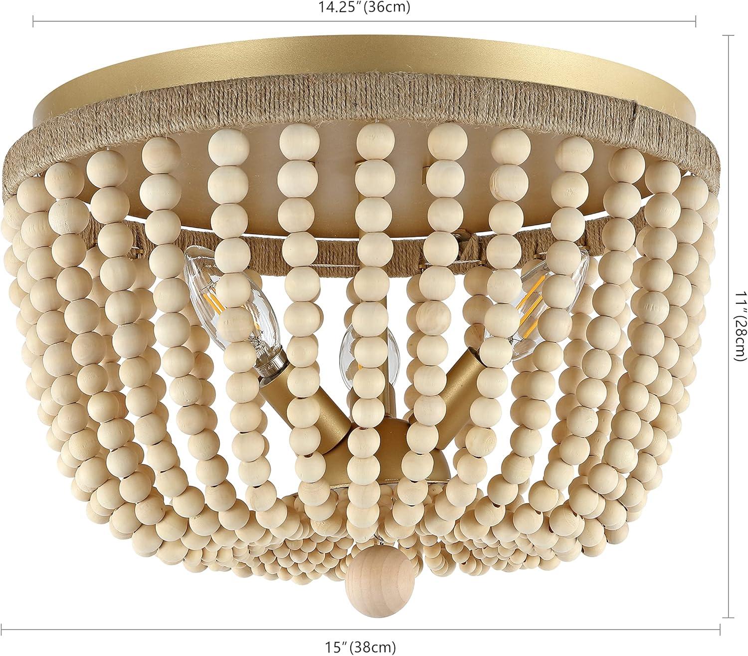 image:imageSAFAVIEH Lighting Collection Alodia Boho Coastal BrassNatural Beaded Flush Mount LED Bulbs Included