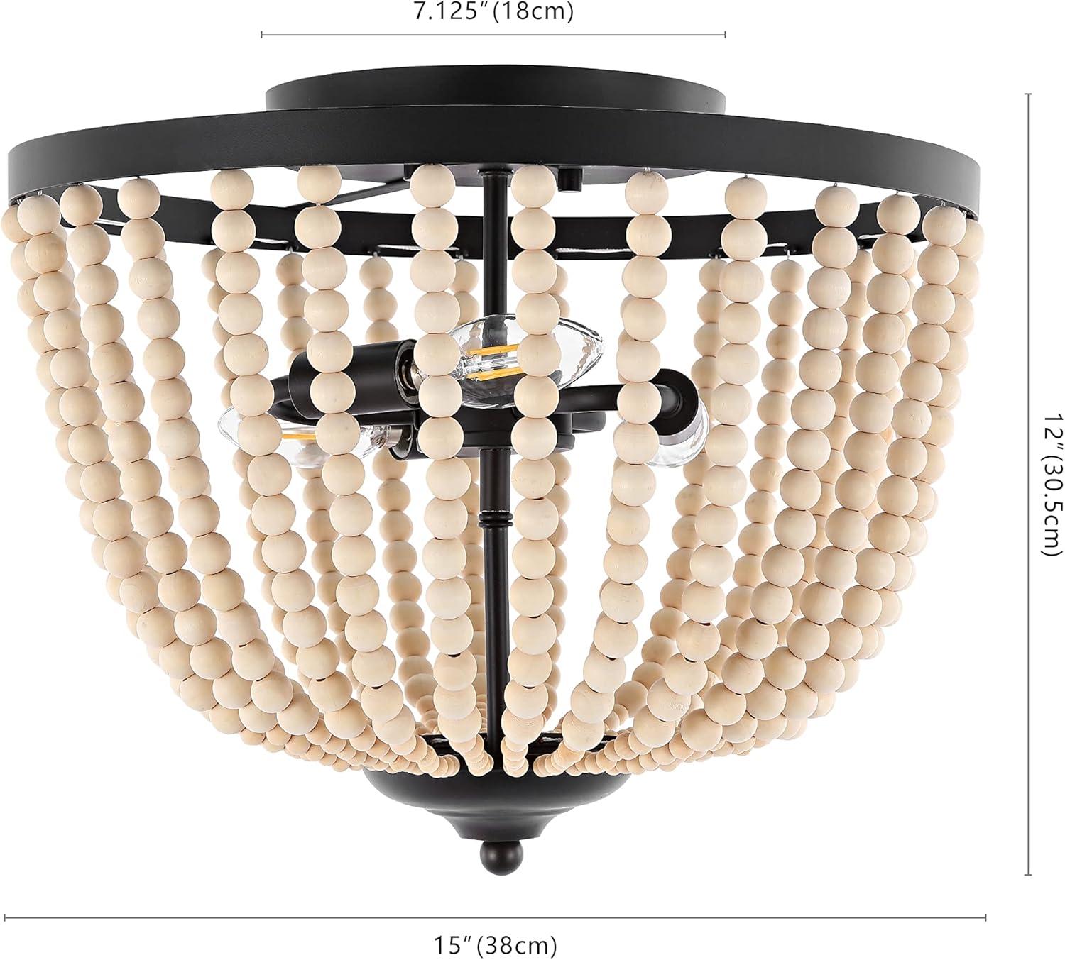 image:imageSAFAVIEH Lighting Collection Hamlin BronzeNatural Beaded Flush Mount LED Bulbs Included